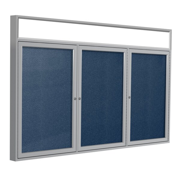 Enclosed Bulletin Board, 3 Door, Vinyl, Hdlnr Frame, 3 ft H x 6 ft W, Navy